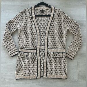 Massimo Dutti Black and Cream Patterned Cardigan
